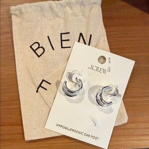 J. Crew Polished Silver Twisted Hoop Stud Earrings